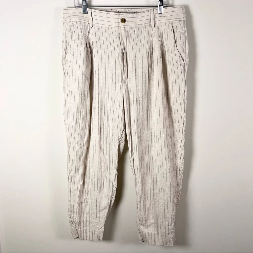 Banana Republic Womens Linen Blend Pants Size 16 Neutral Lightweight Tailored